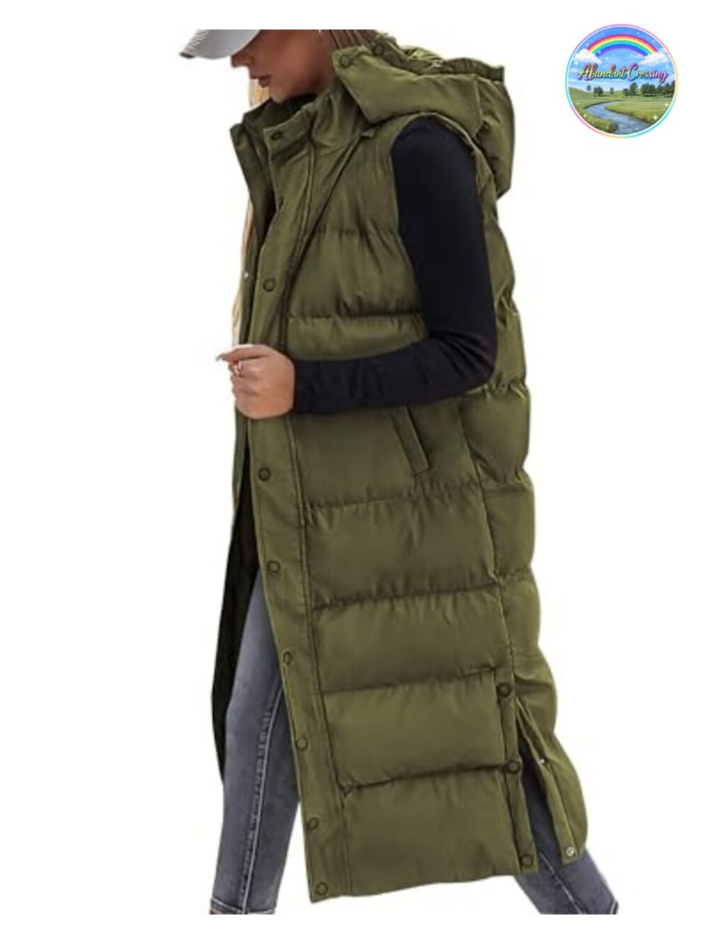 Long Quilted Puffer Vest with Hood Sleeveless Winter Layer